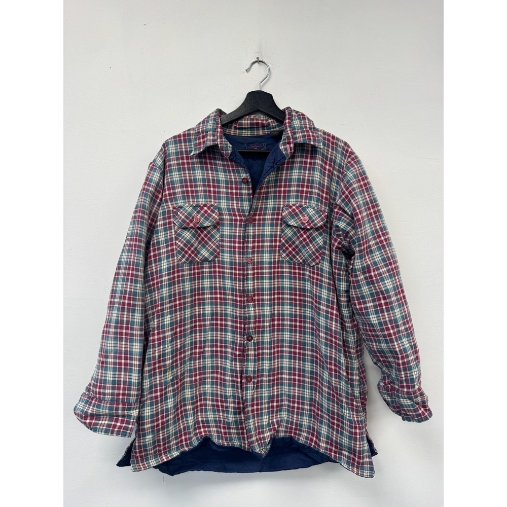 Vintage Country Touch Jacket Large Red Blue‎ Plaid Quilted Lined Flannel Shirt